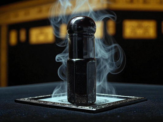 Black perfume bottle with smoke