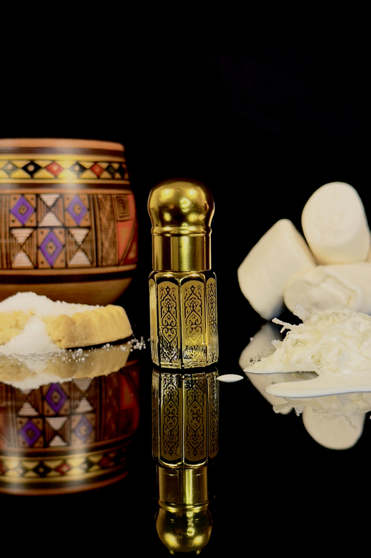 Gold perfume bottle with decorative elements