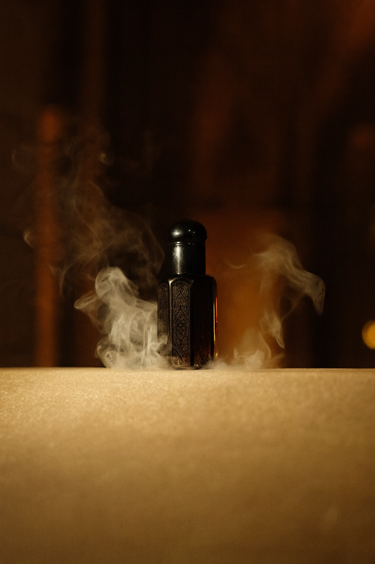 Dark bottle with smoke