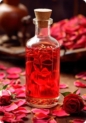 Bottle of red Perfume